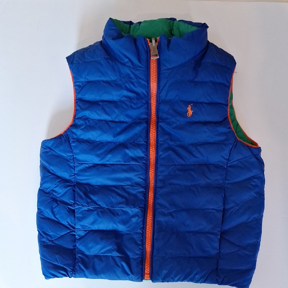 Polo Ralph Lauren Reversible Blue Puffer Vest with Orange Accents